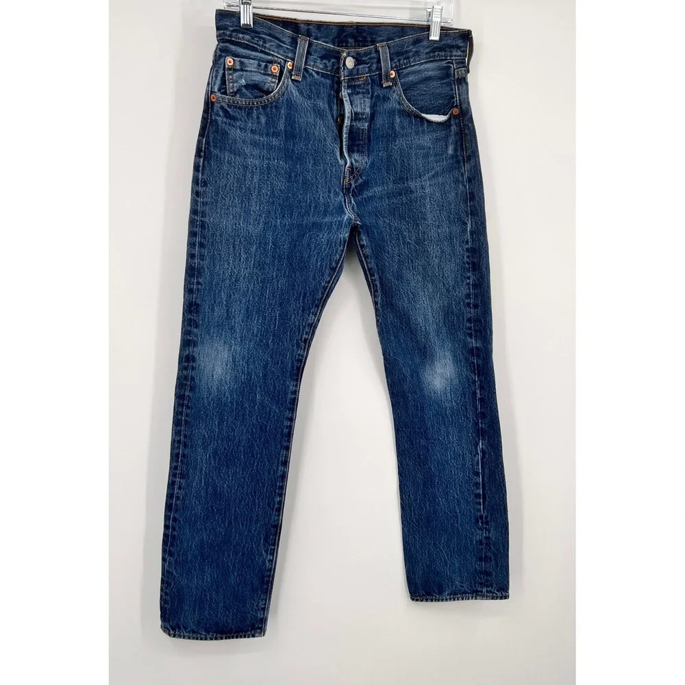 Levis 501 Original Fit Mens Blue Straight Leg Button Fly Denim Jeans W30 L30
